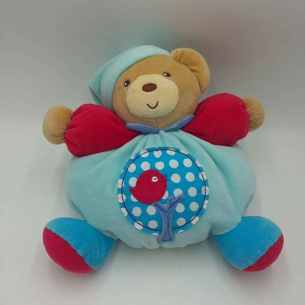 Kaloo Blue Red Chubby Bear Rattle Tree Bird Stuffed Animal Plush Baby